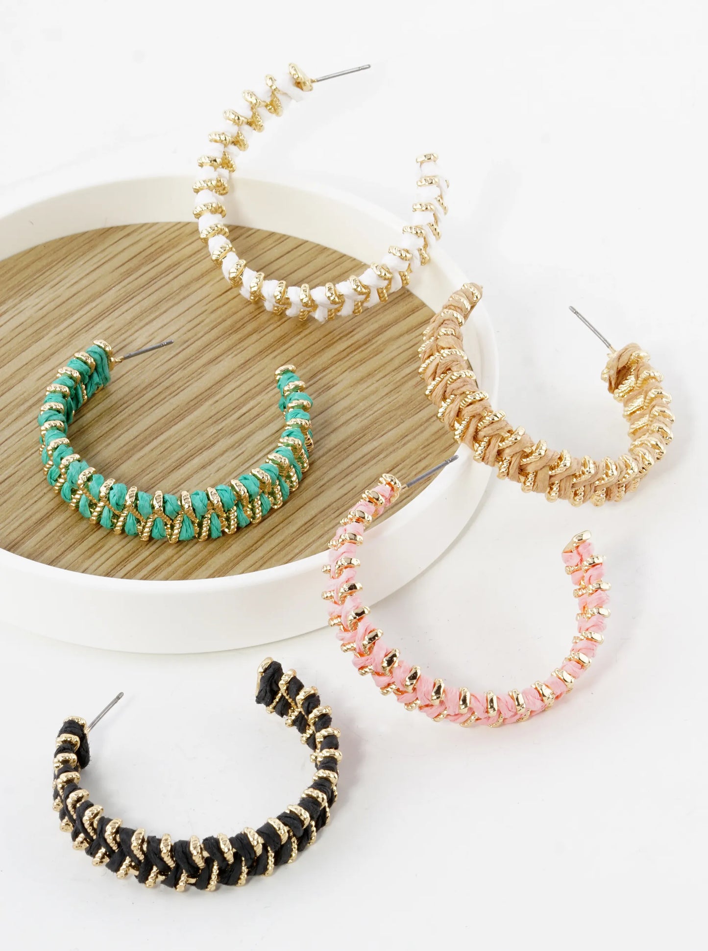 Raffia Wrapped 40mm Open Hoop Earrings