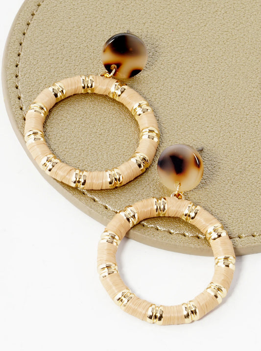 Raffia Wrapped Circle Drop Acetate Post Earrings