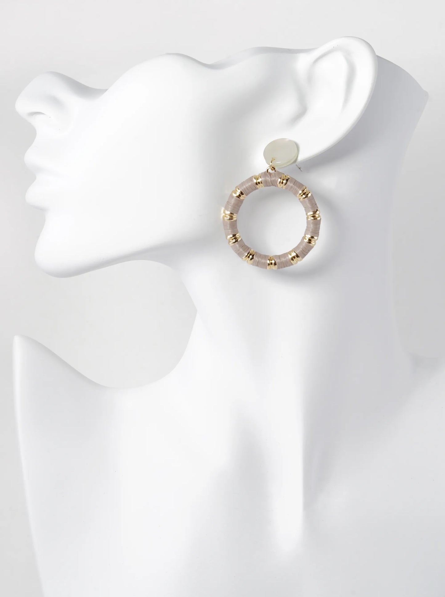 Raffia Wrapped Circle Drop Acetate Post Earrings