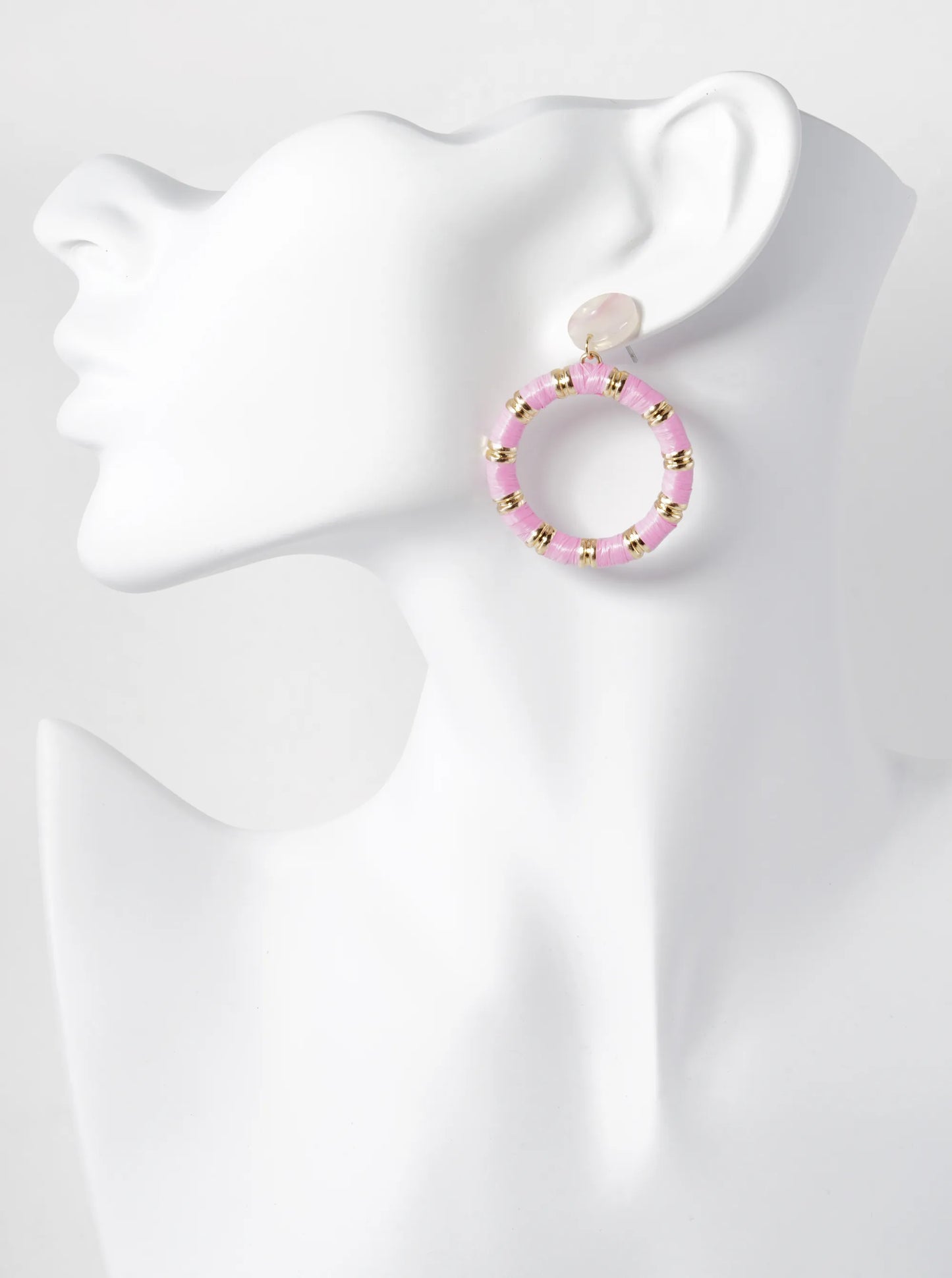 Raffia Wrapped Circle Drop Acetate Post Earrings