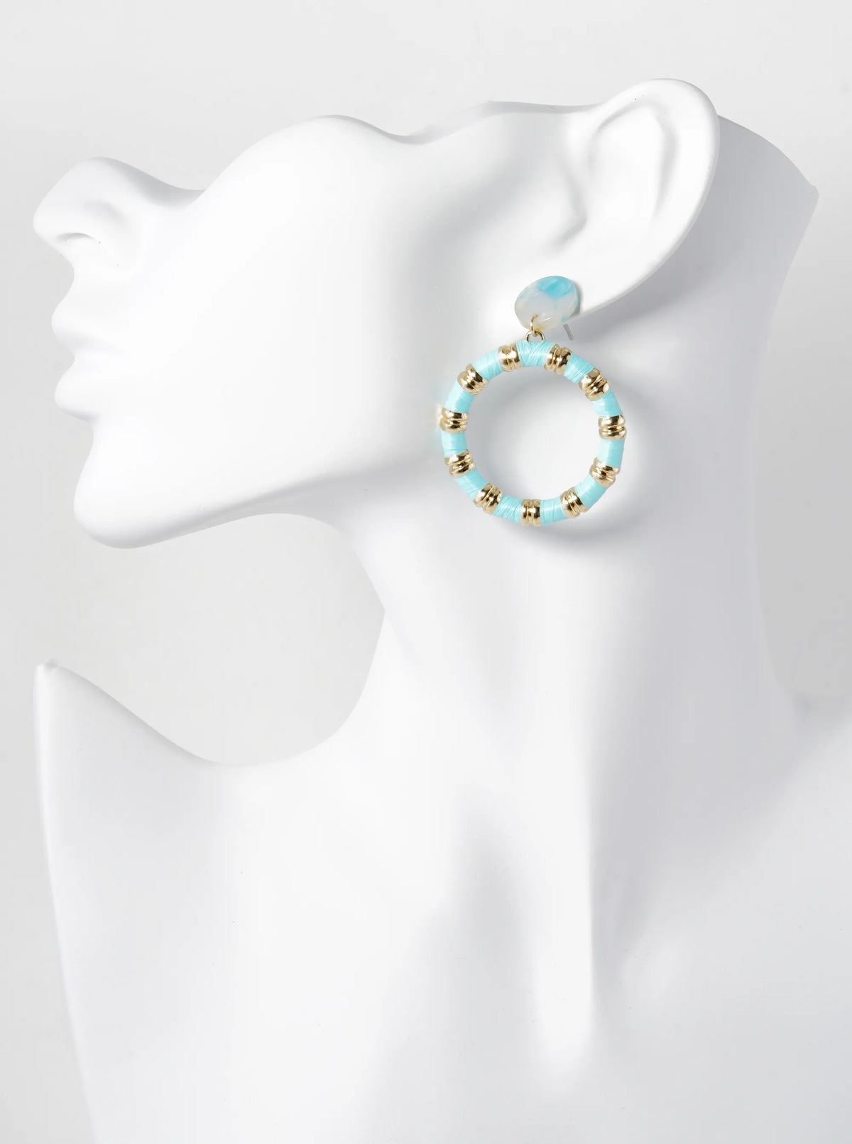 Raffia Wrapped Circle Drop Acetate Post Earrings