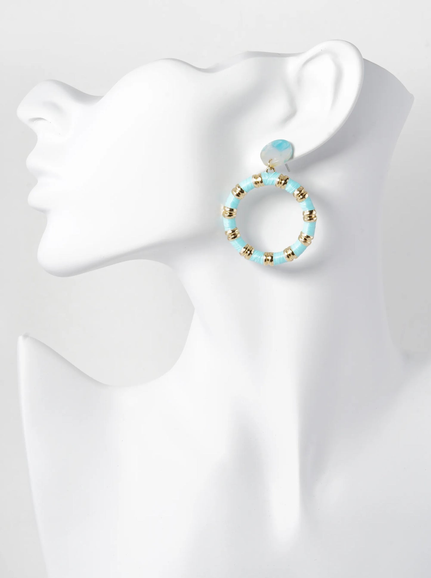 Raffia Wrapped Circle Drop Acetate Post Earrings