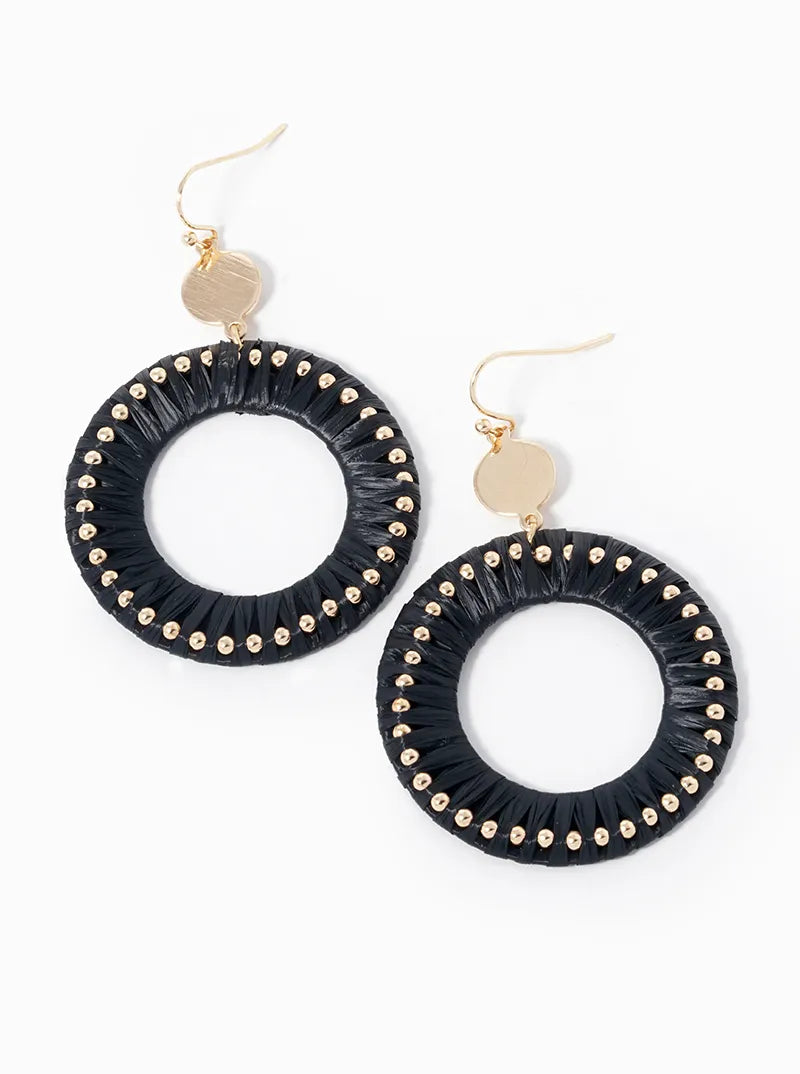 Raffia Wrapped Circle Drop Dangle Earrings