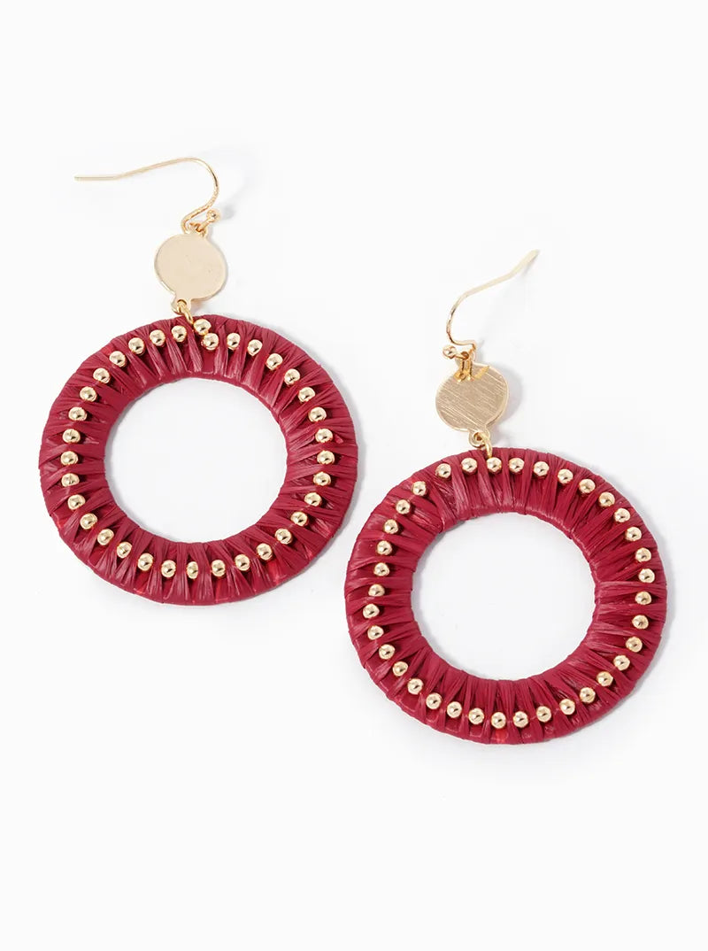 Raffia Wrapped Circle Drop Dangle Earrings