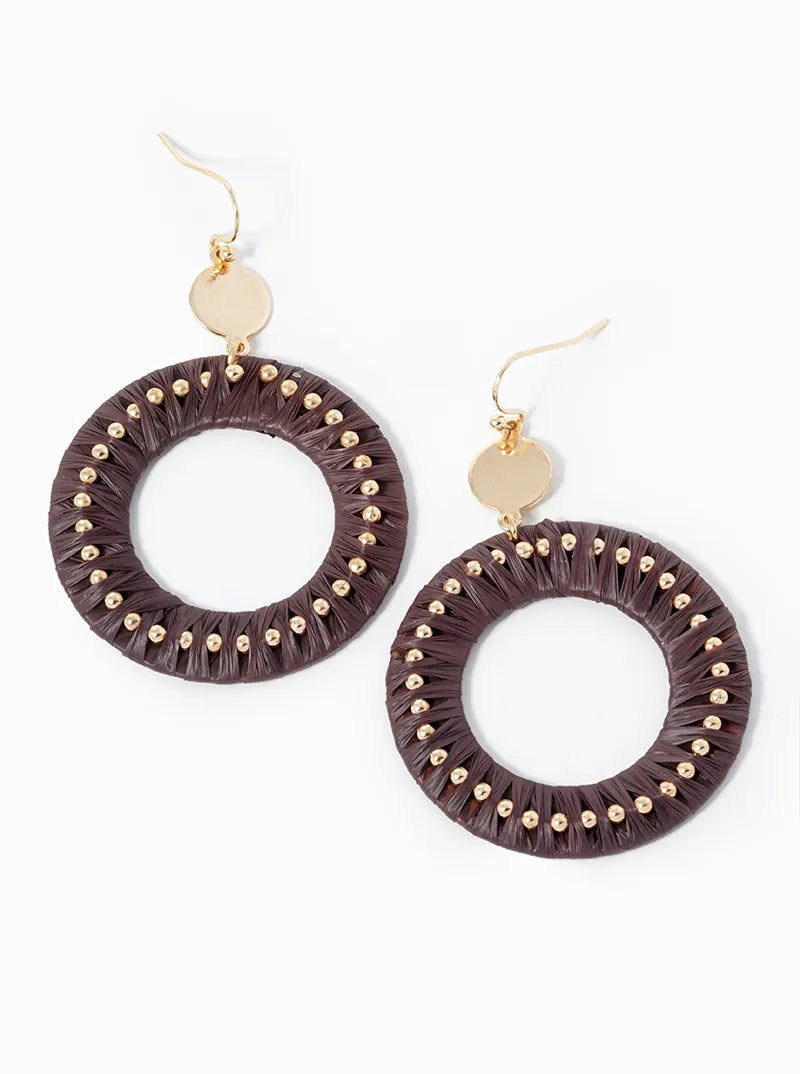 Raffia Wrapped Circle Drop Dangle Earrings