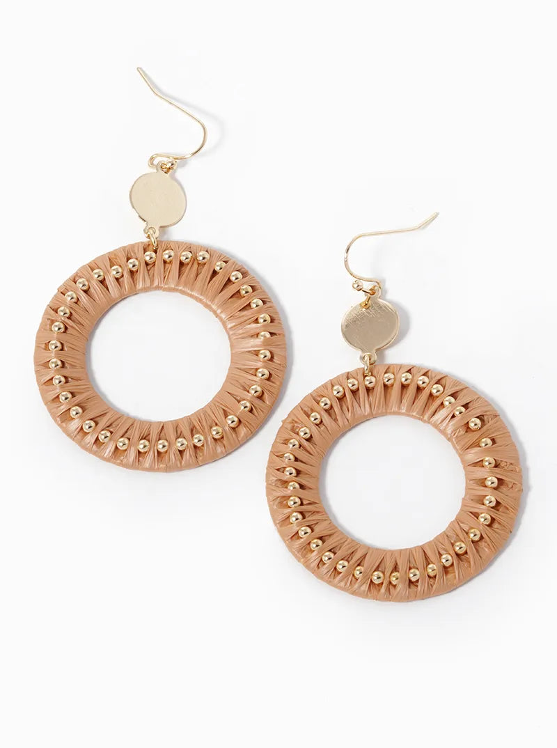 Raffia Wrapped Circle Drop Dangle Earrings