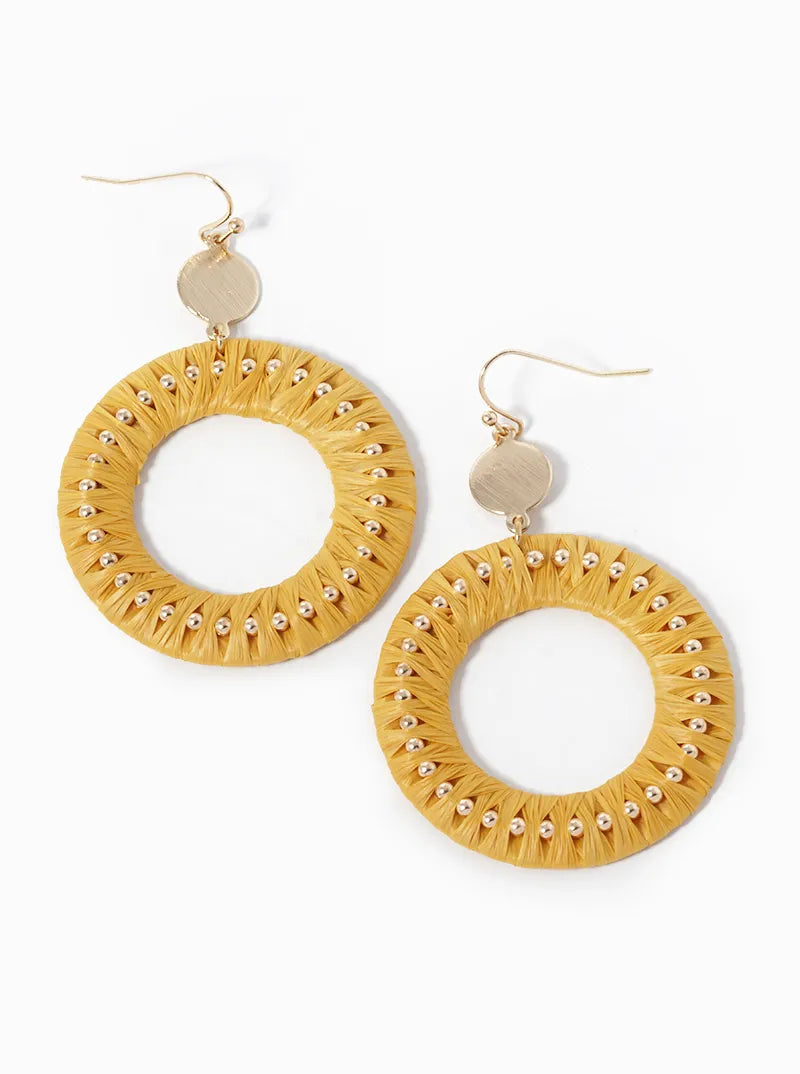 Raffia Wrapped Circle Drop Dangle Earrings