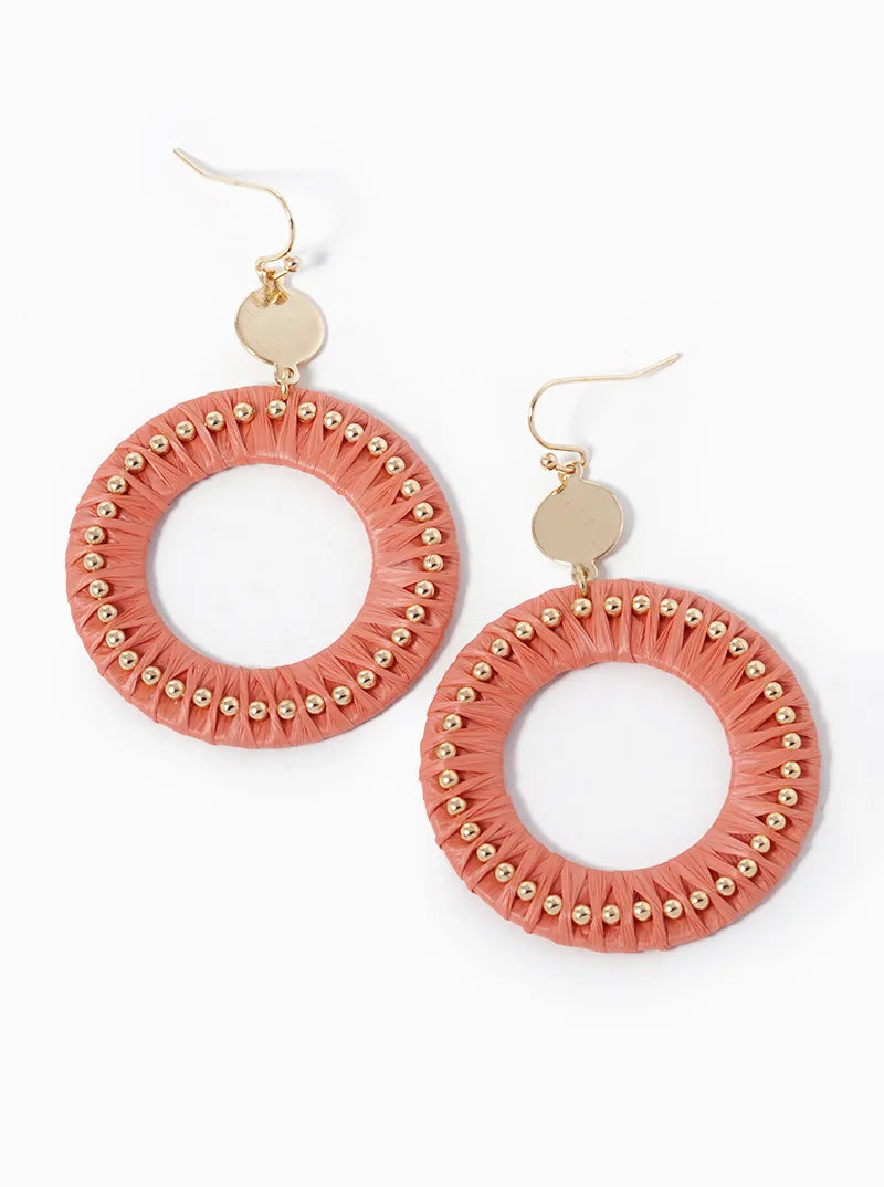 Raffia Wrapped Circle Drop Dangle Earrings