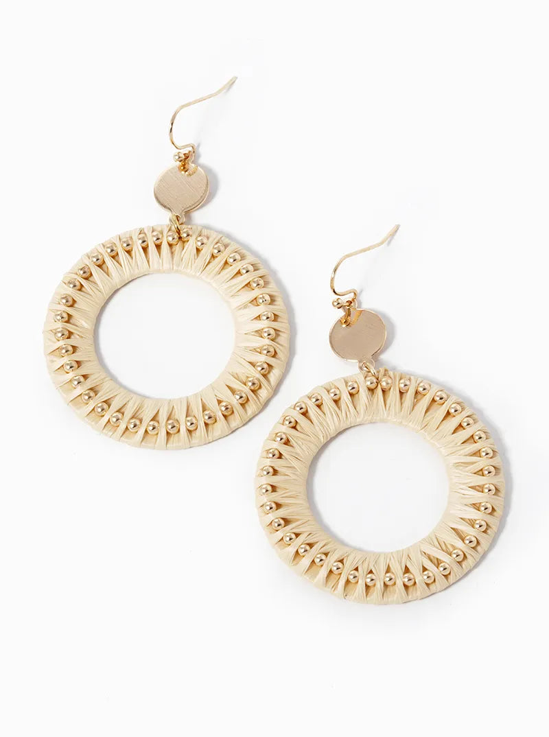 Raffia Wrapped Circle Drop Dangle Earrings