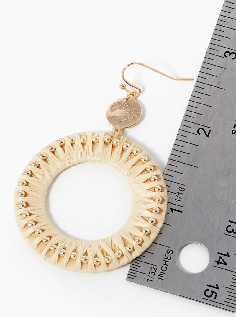 Raffia Wrapped Circle Drop Dangle Earrings