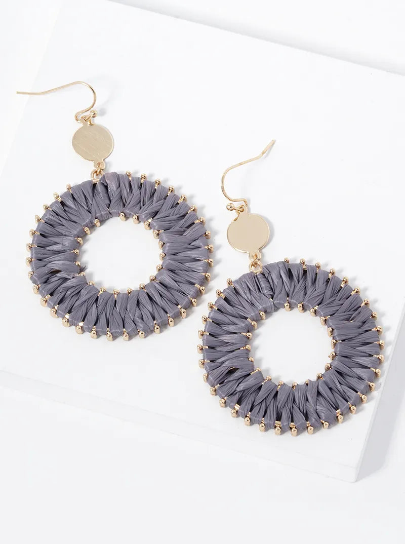 Raffia Wrapped Circle Drop Dangle Earrings