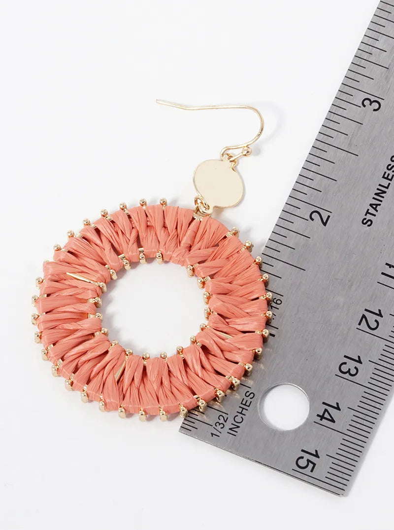 Raffia Wrapped Circle Drop Dangle Earrings