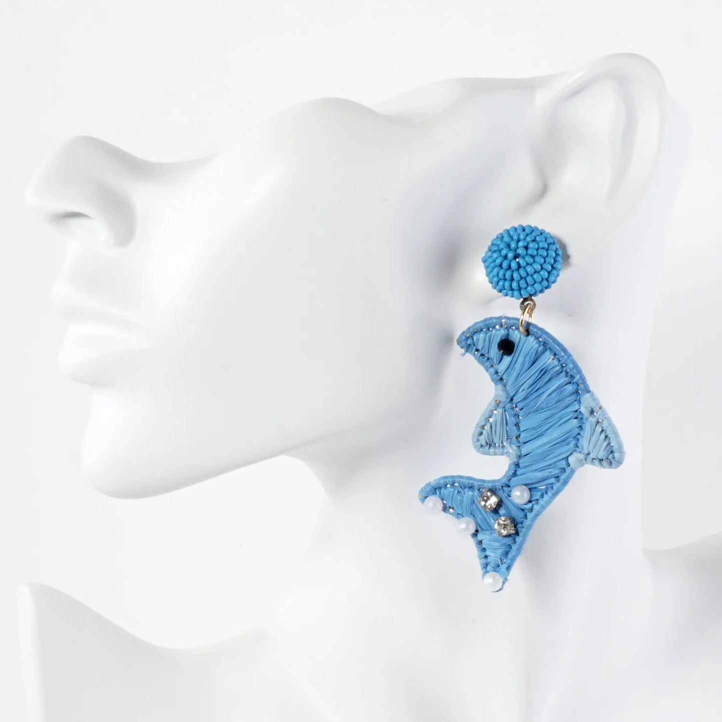 Raffia-Wrapped Dolphin Drop Sea-Life Statement Earrings