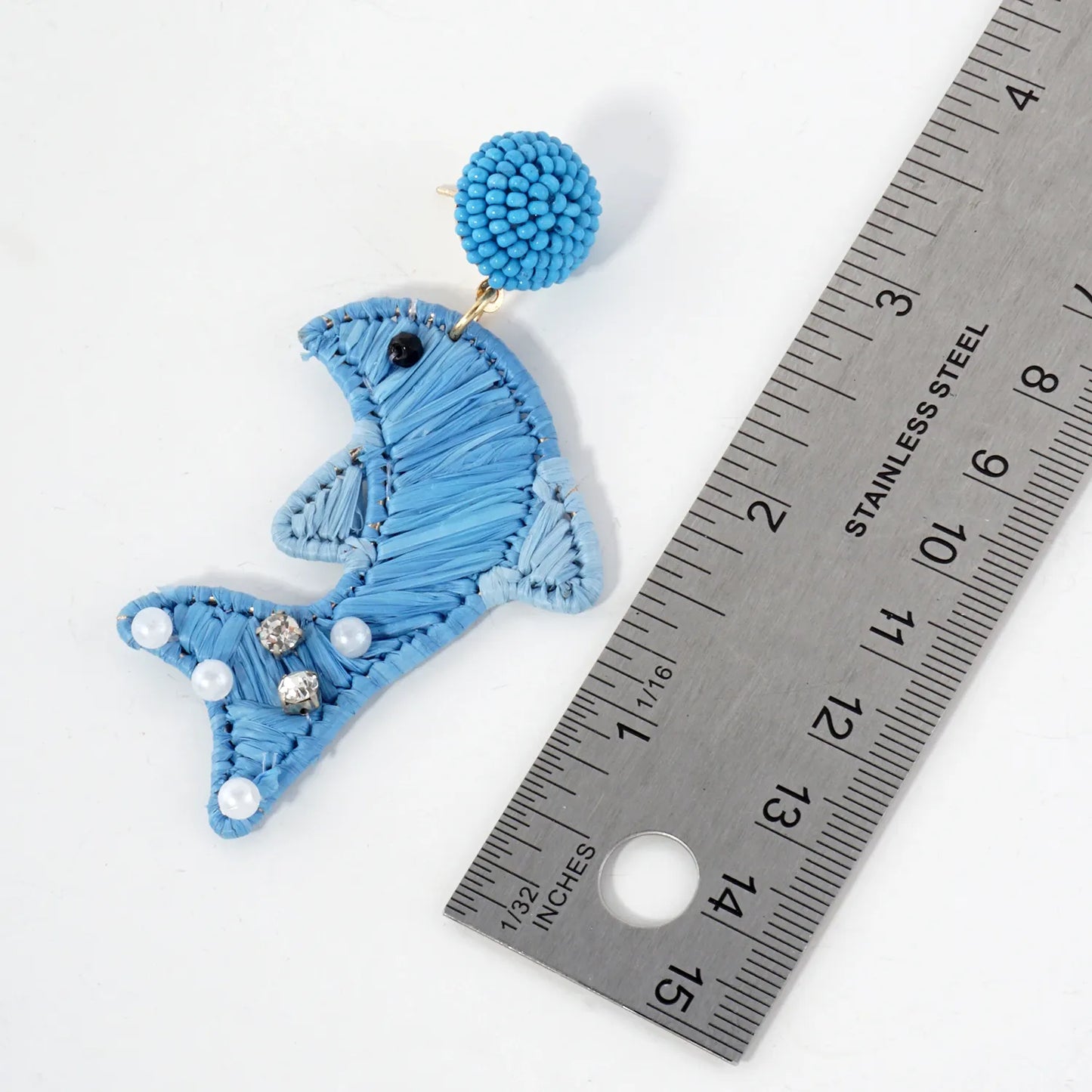 Raffia-Wrapped Dolphin Drop Sea-Life Statement Earrings