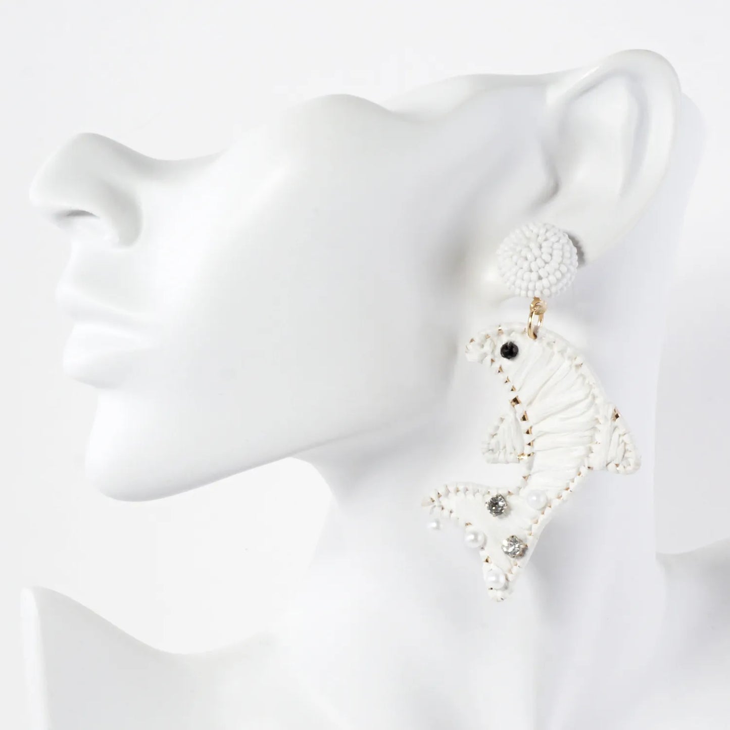 Raffia-Wrapped Dolphin Drop Sea-Life Statement Earrings