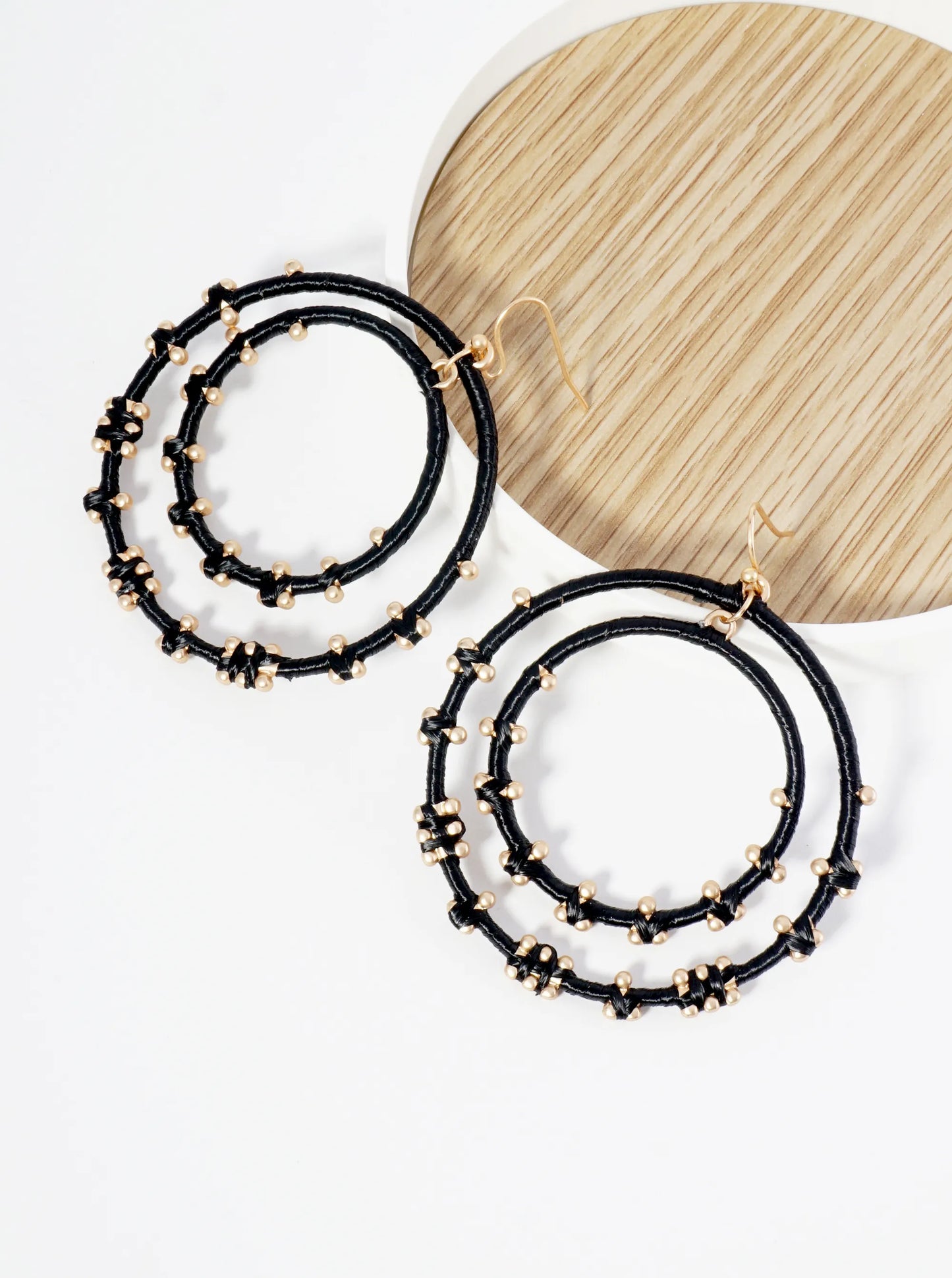 Raffia Wrapped Double Circle Dangle Earrings