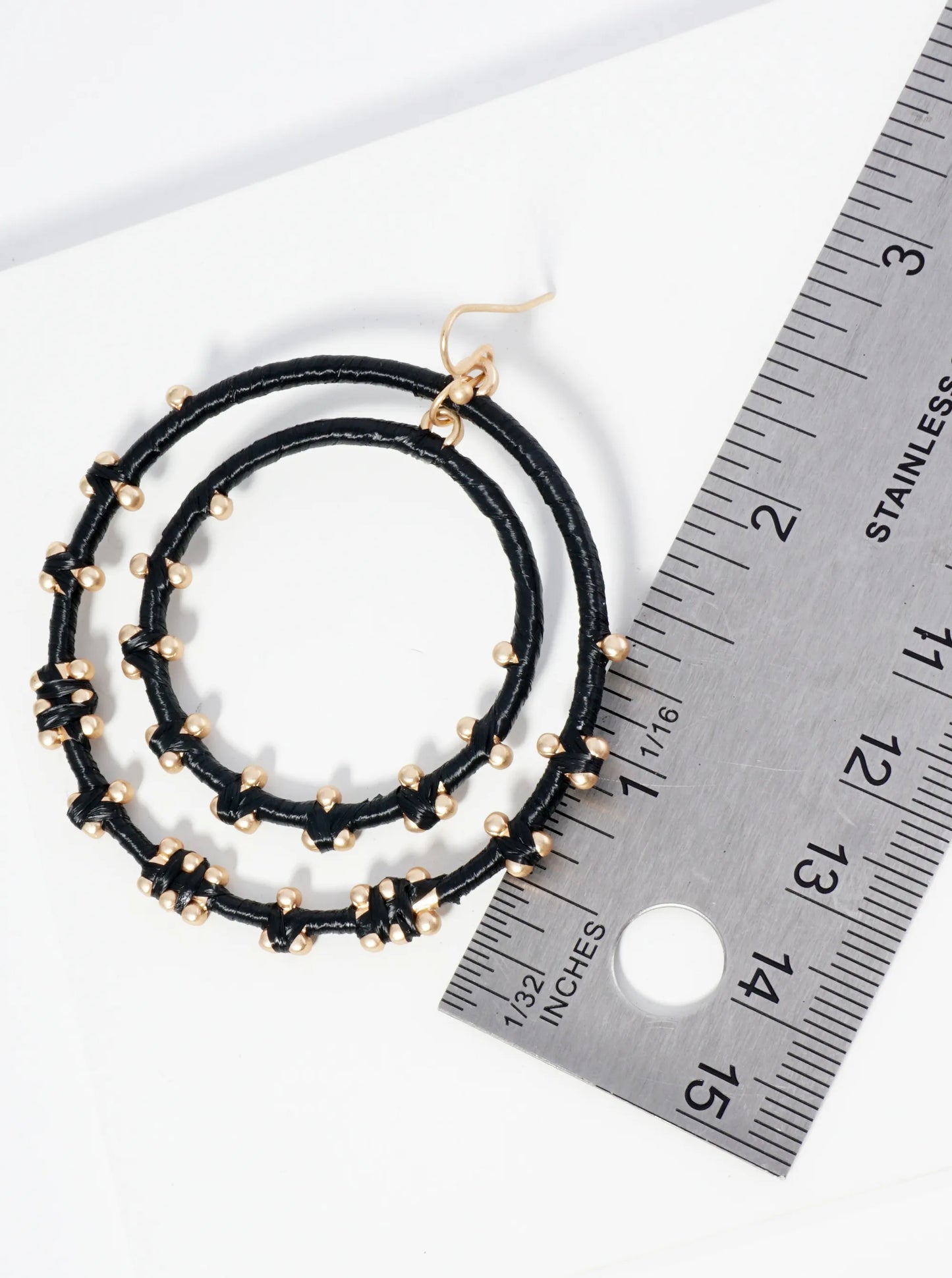 Raffia Wrapped Double Circle Dangle Earrings