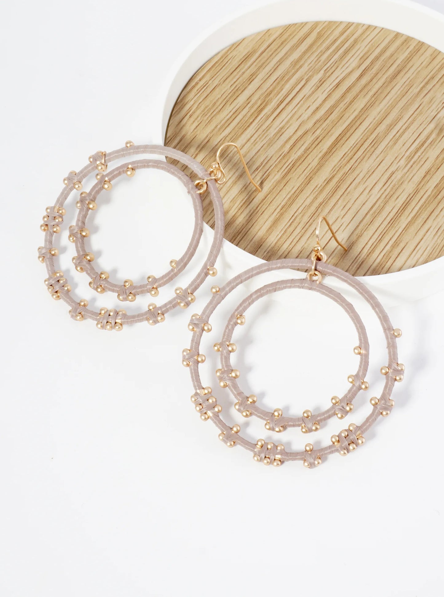 Raffia Wrapped Double Circle Dangle Earrings