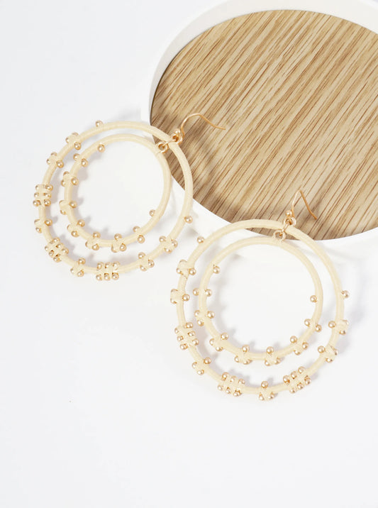 Raffia Wrapped Double Circle Dangle Earrings