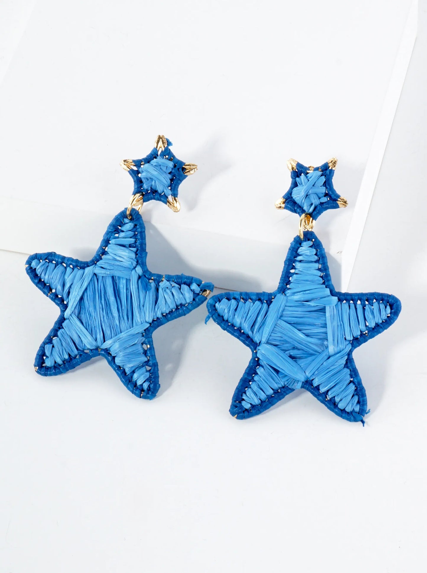 Raffia Wrapped Double Starfish Drop Statement Earrings