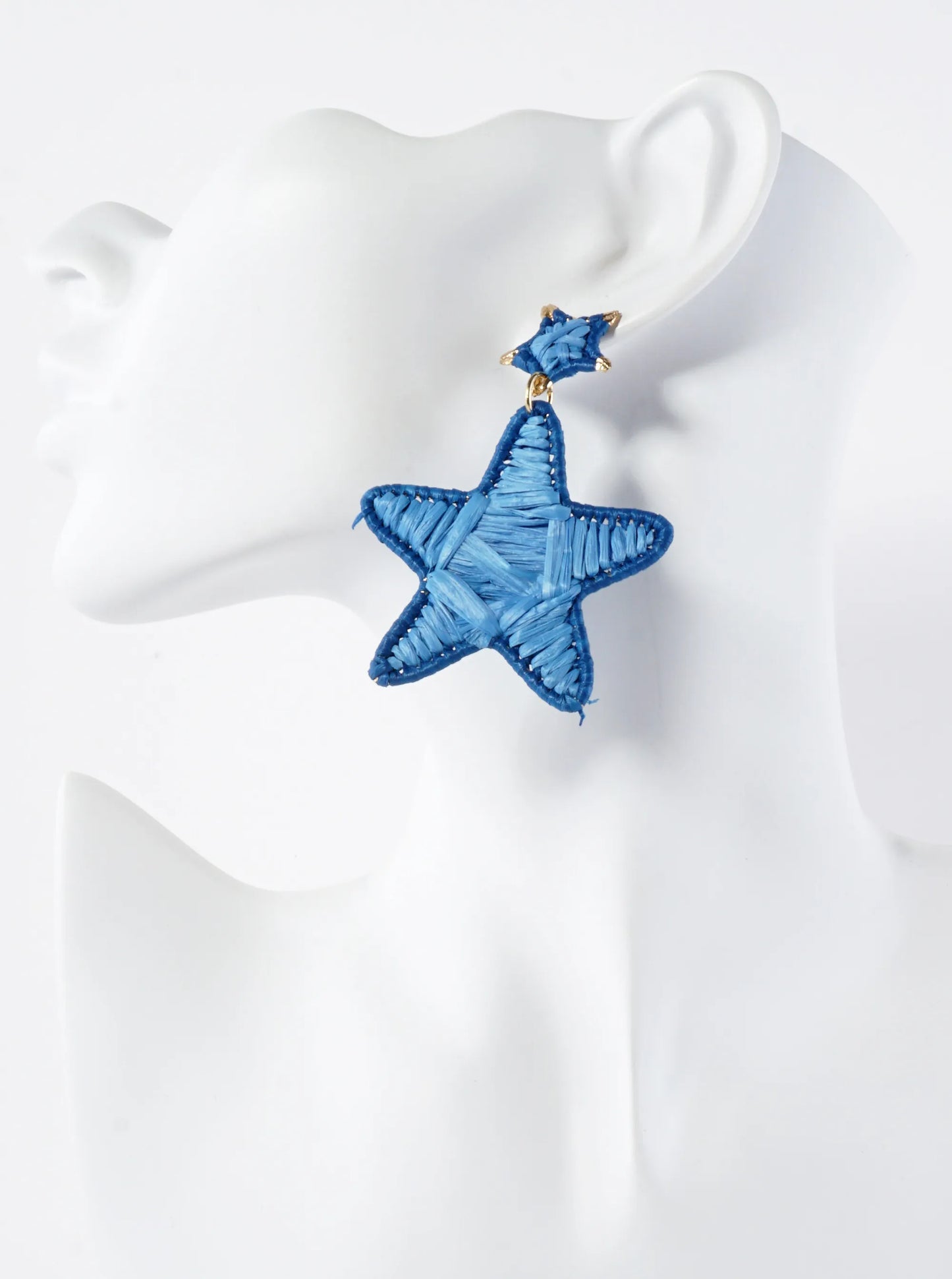 Raffia Wrapped Double Starfish Drop Statement Earrings