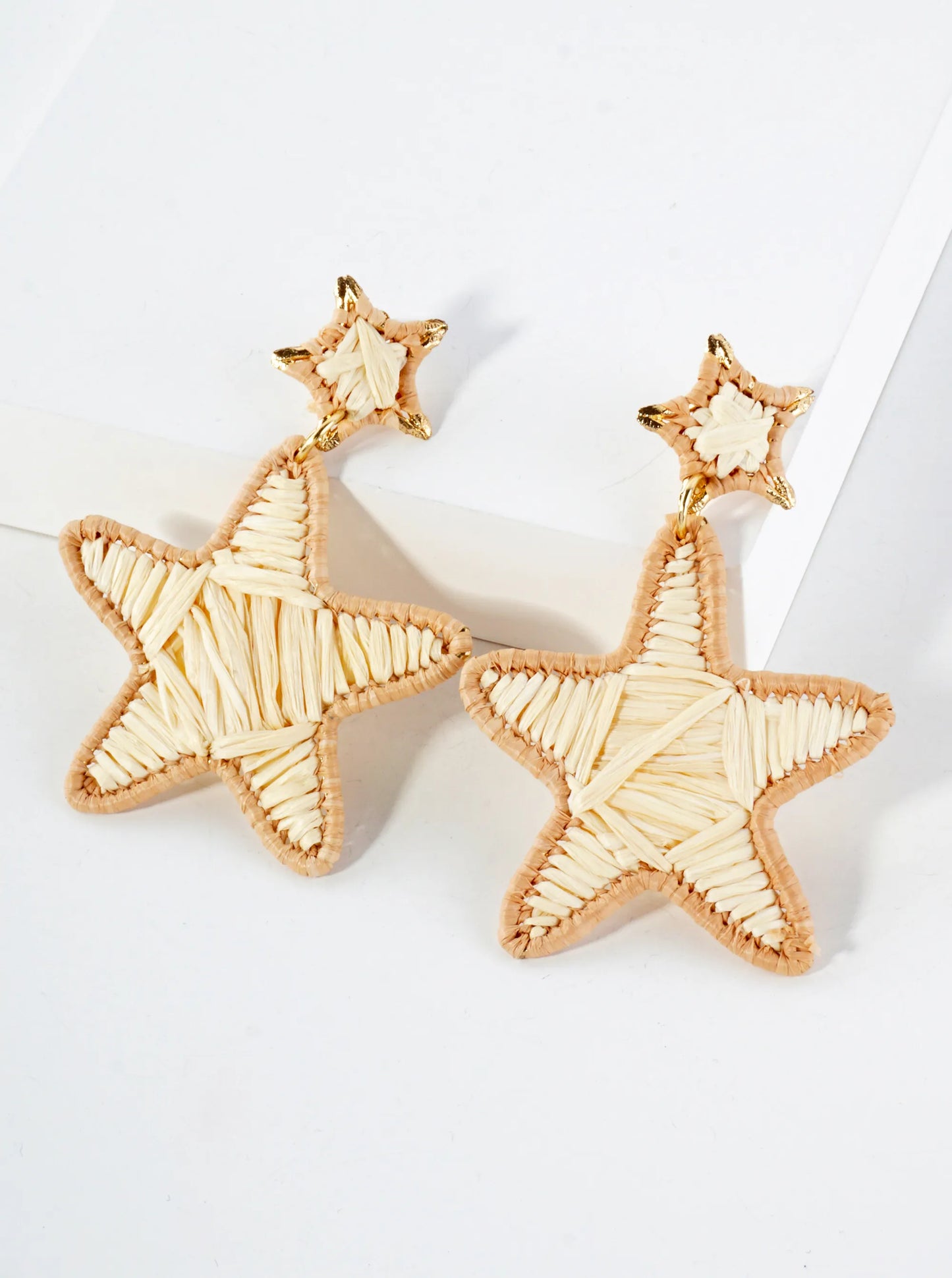 Raffia Wrapped Double Starfish Drop Statement Earrings