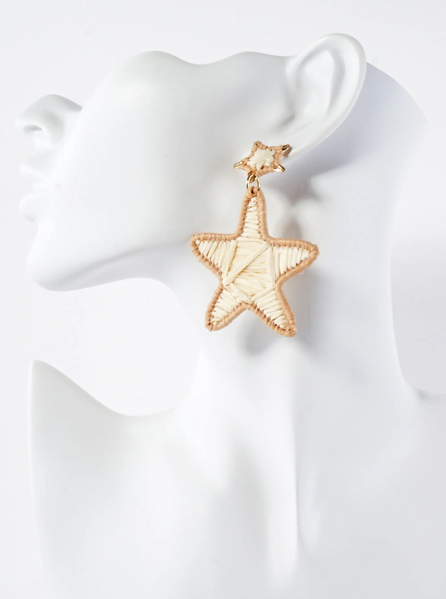 Raffia Wrapped Double Starfish Drop Statement Earrings