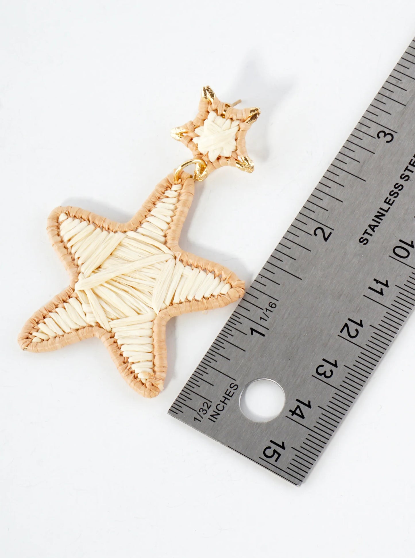 Raffia Wrapped Double Starfish Drop Statement Earrings