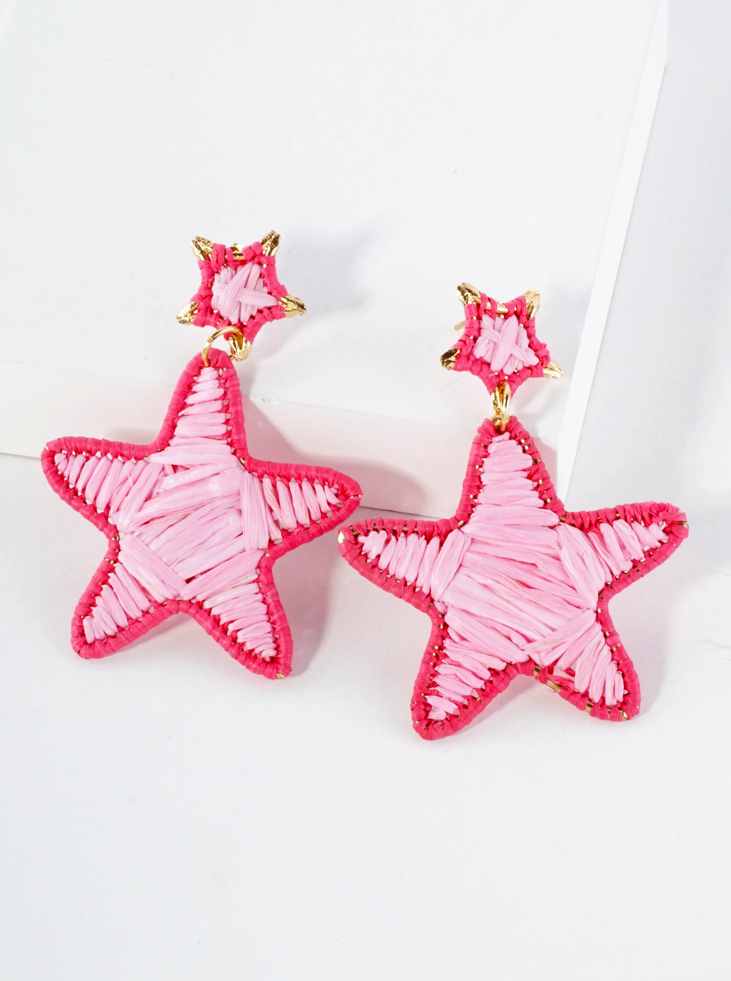 Raffia Wrapped Double Starfish Drop Statement Earrings