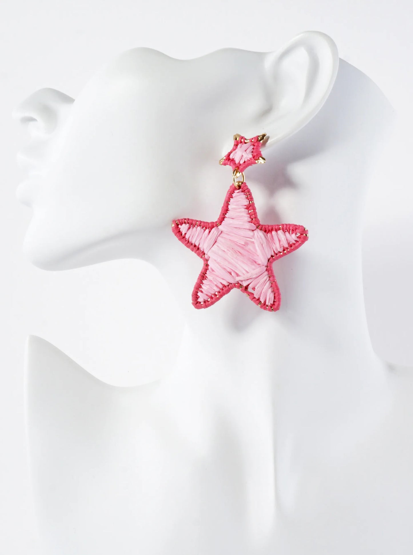 Raffia Wrapped Double Starfish Drop Statement Earrings