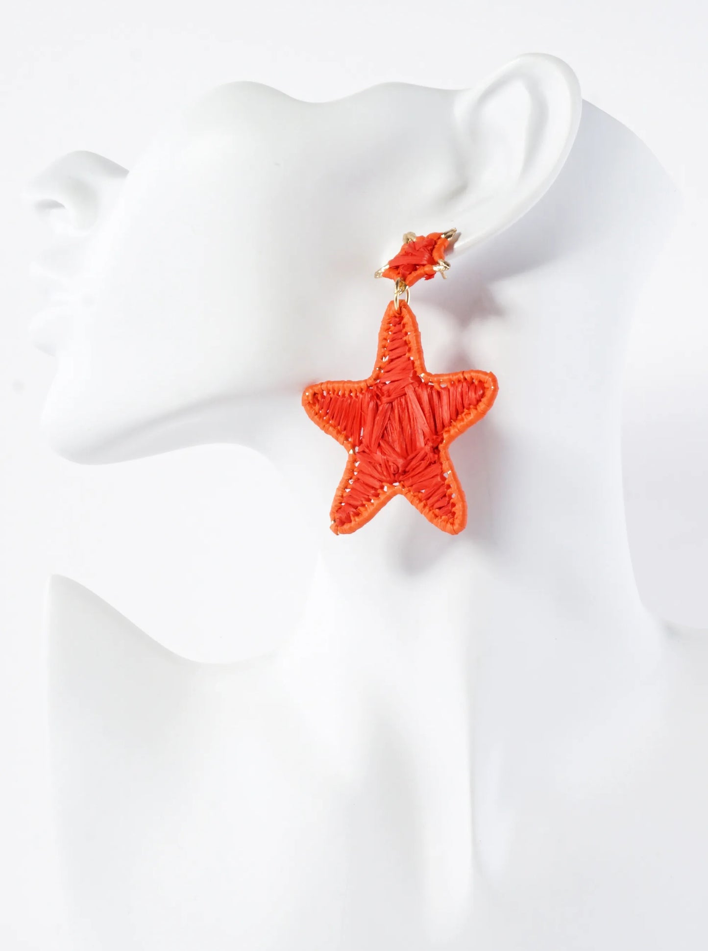 Raffia Wrapped Double Starfish Drop Statement Earrings