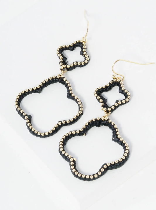 Raffia Wrapped Dual Quatrefoil Drop Earrings