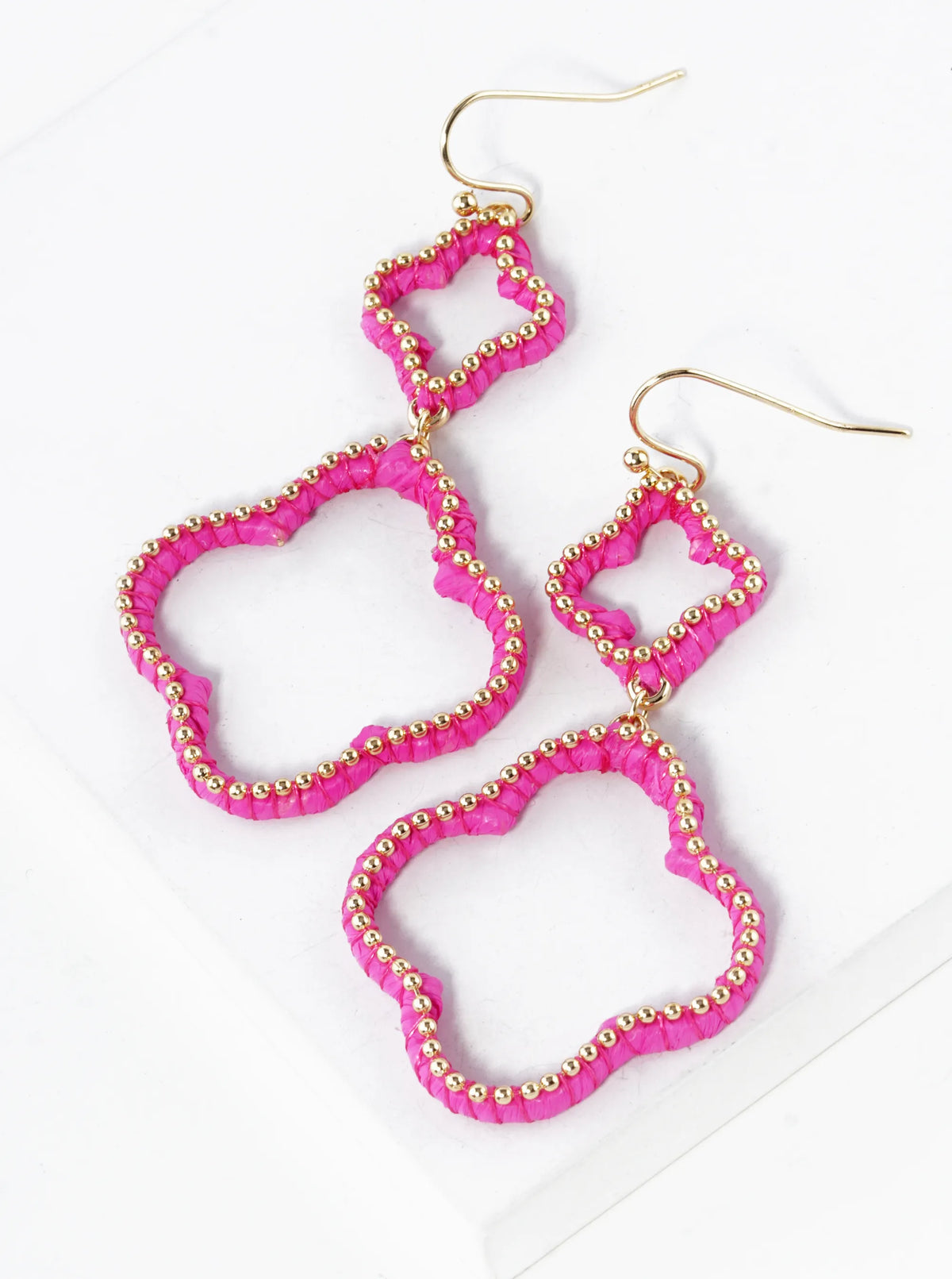 Raffia Wrapped Dual Quatrefoil Drop Earrings