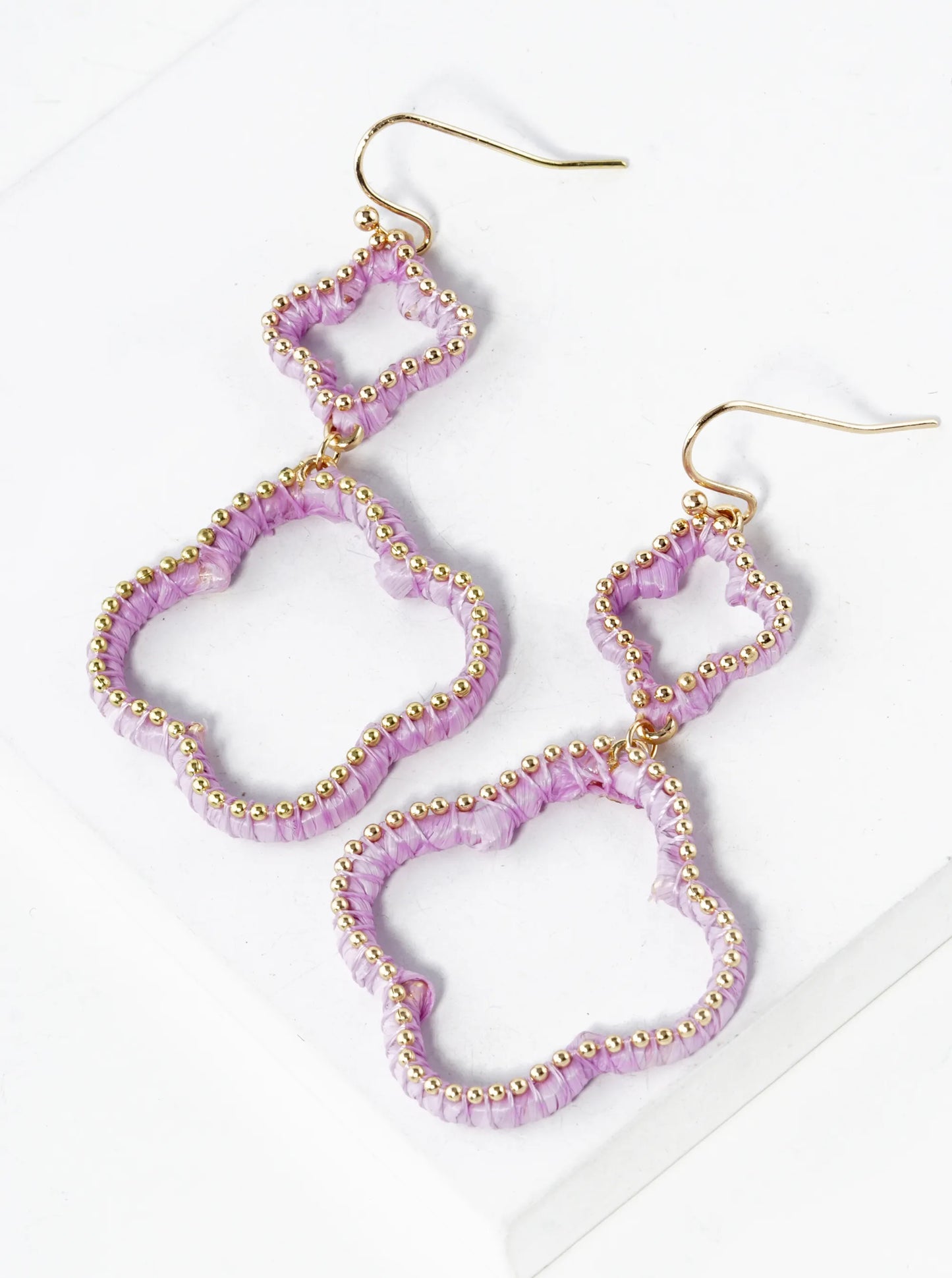 Raffia Wrapped Dual Quatrefoil Drop Earrings