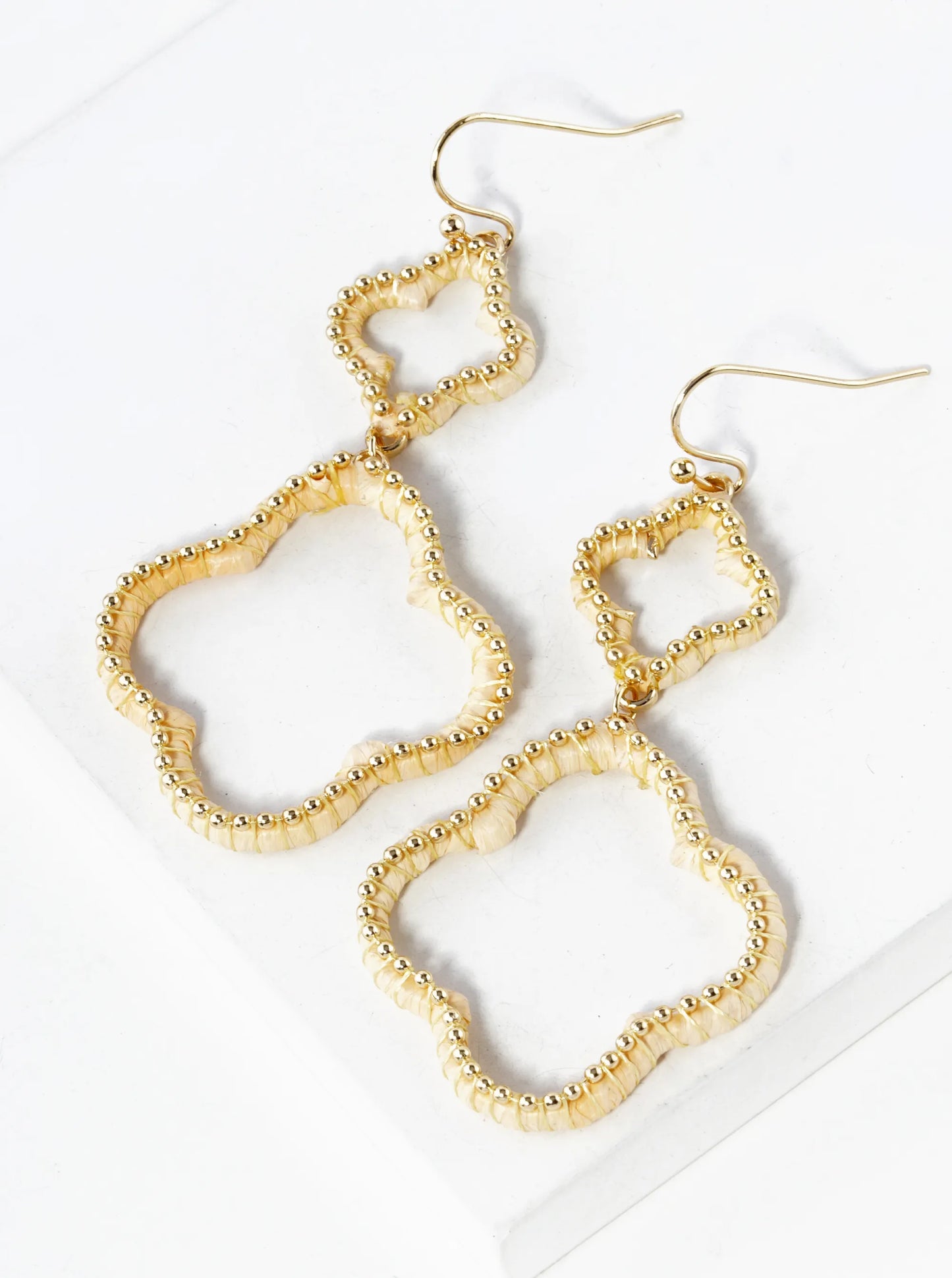 Raffia Wrapped Dual Quatrefoil Drop Earrings