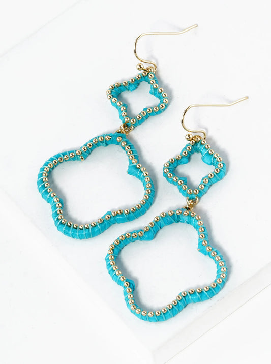 Raffia Wrapped Dual Quatrefoil Drop Earrings