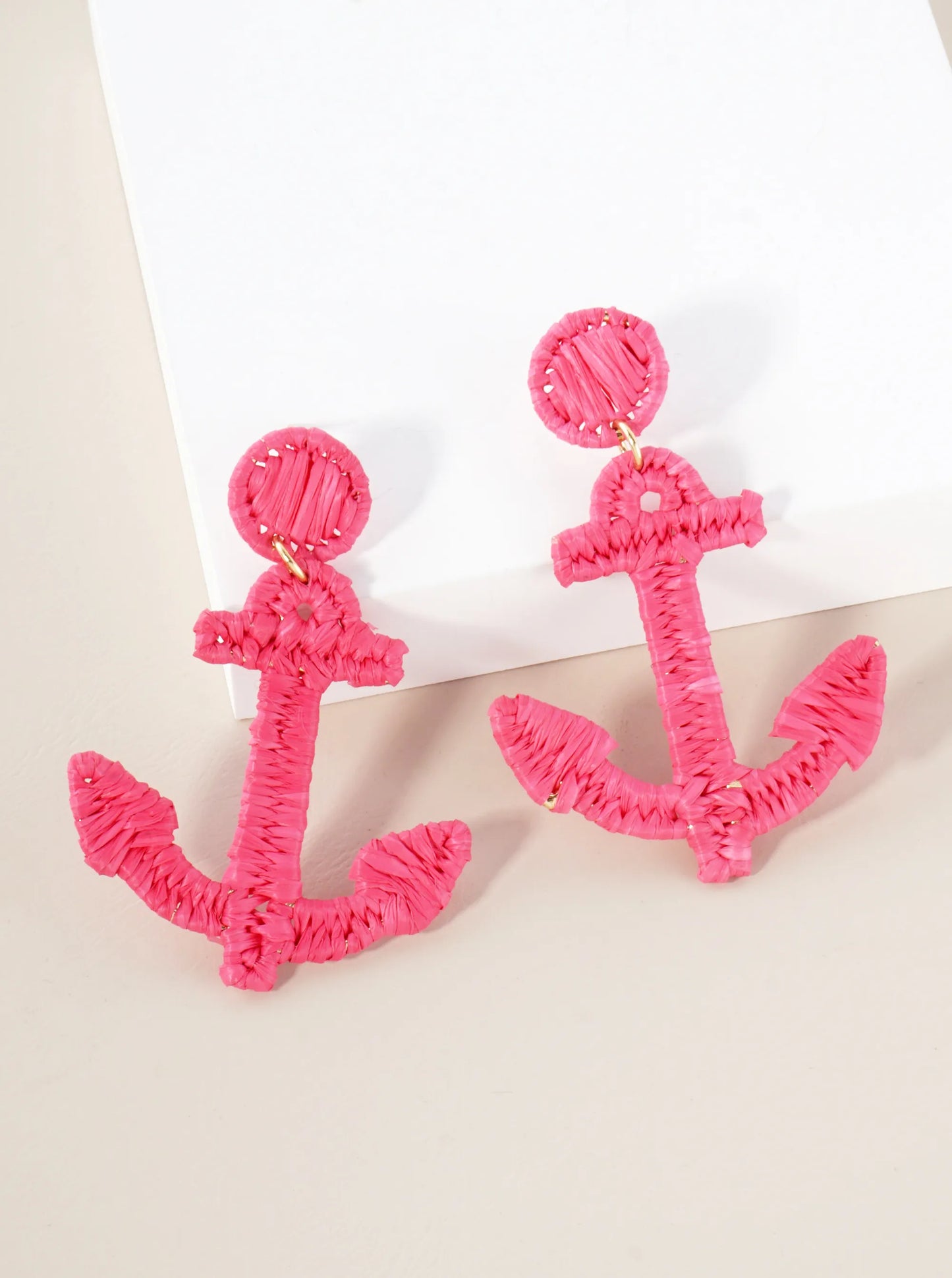 Raffia Wrapped Exaggerated Anchor Drop Nautical Statement Earrings