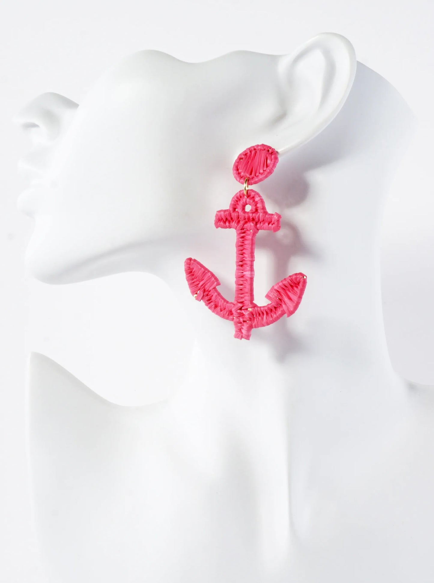 Raffia Wrapped Exaggerated Anchor Drop Nautical Statement Earrings