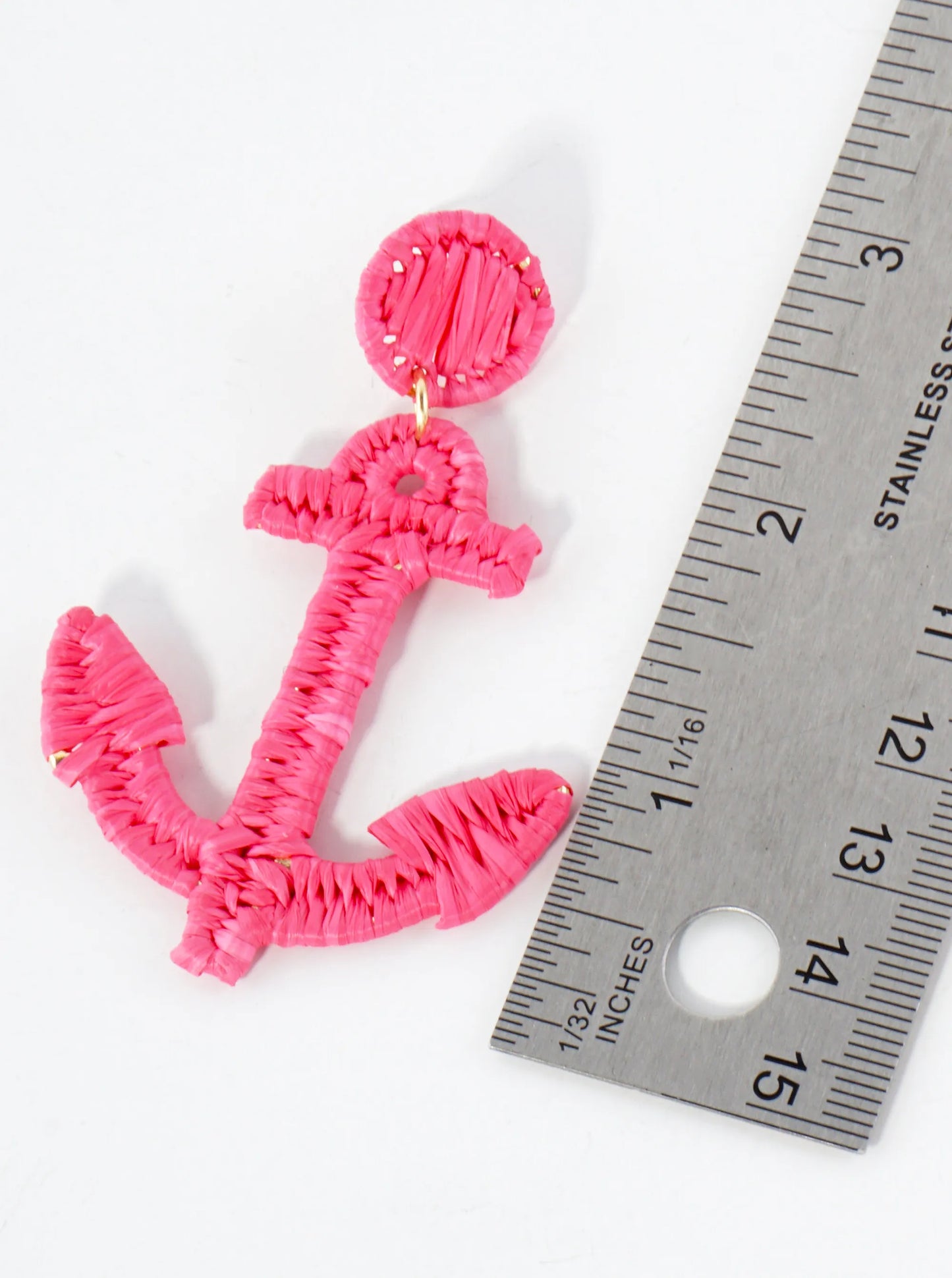 Raffia Wrapped Exaggerated Anchor Drop Nautical Statement Earrings