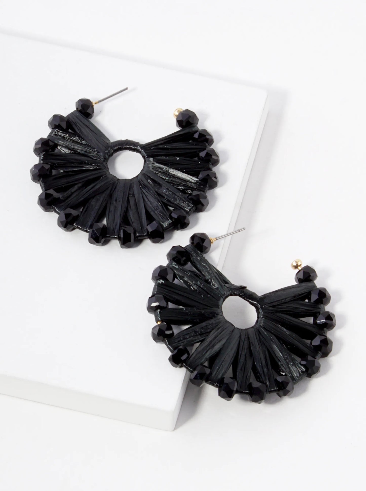 Raffia Wrapped Glass Beaded 45mm Hoop Earrings