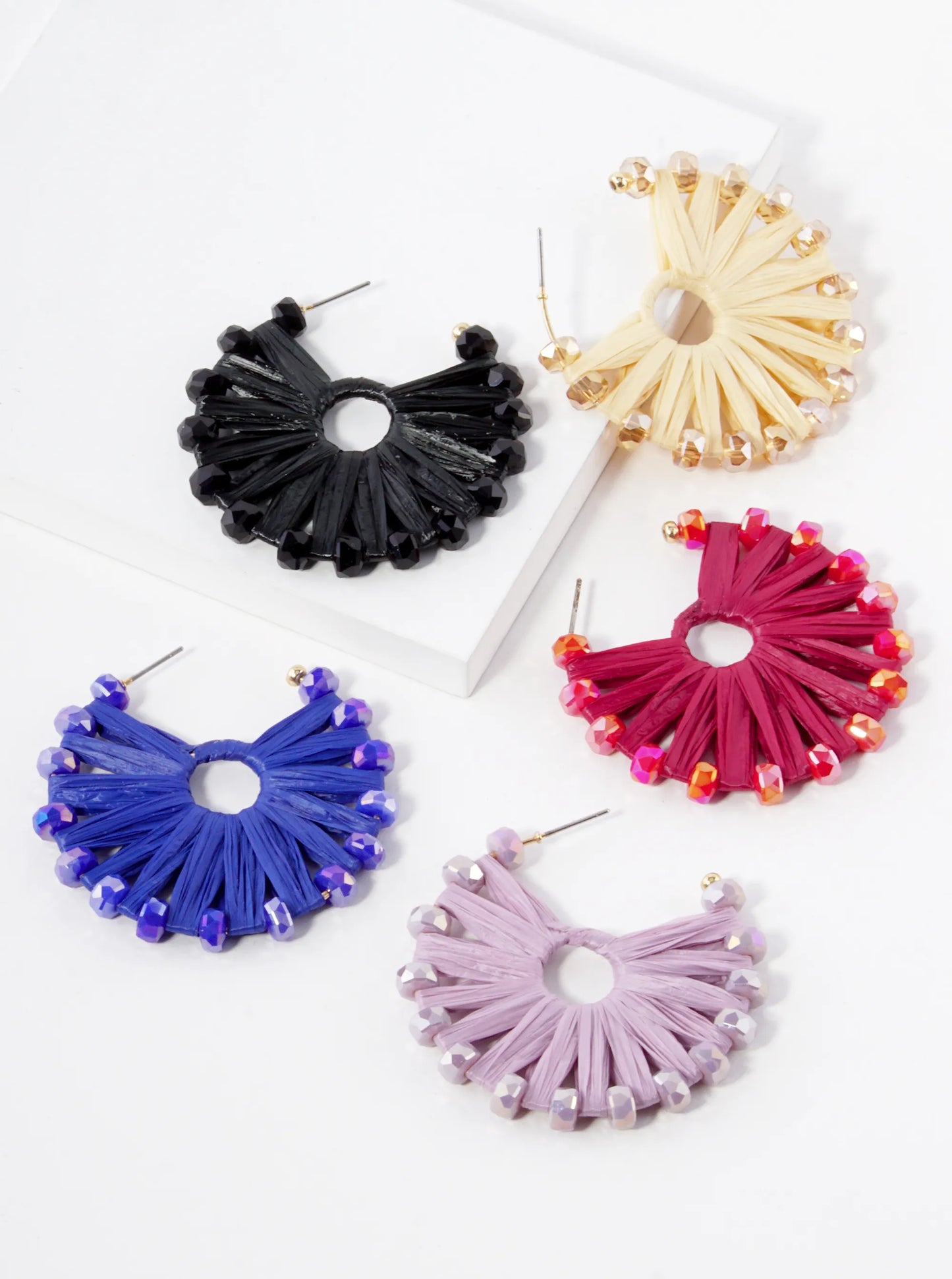 Raffia Wrapped Glass Beaded 45mm Hoop Earrings