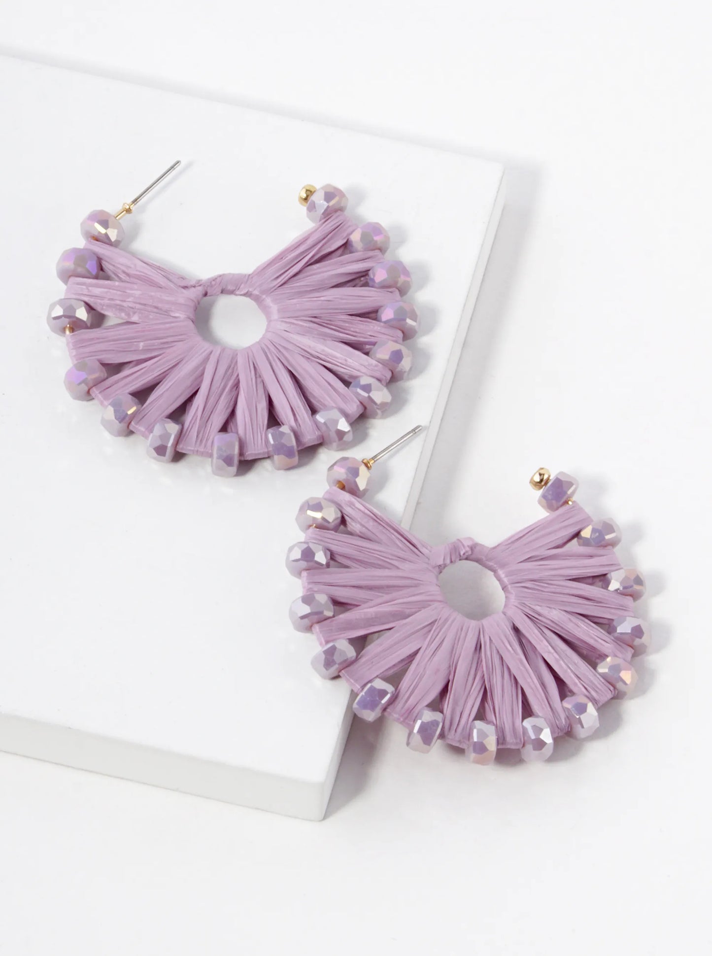 Raffia Wrapped Glass Beaded 45mm Hoop Earrings