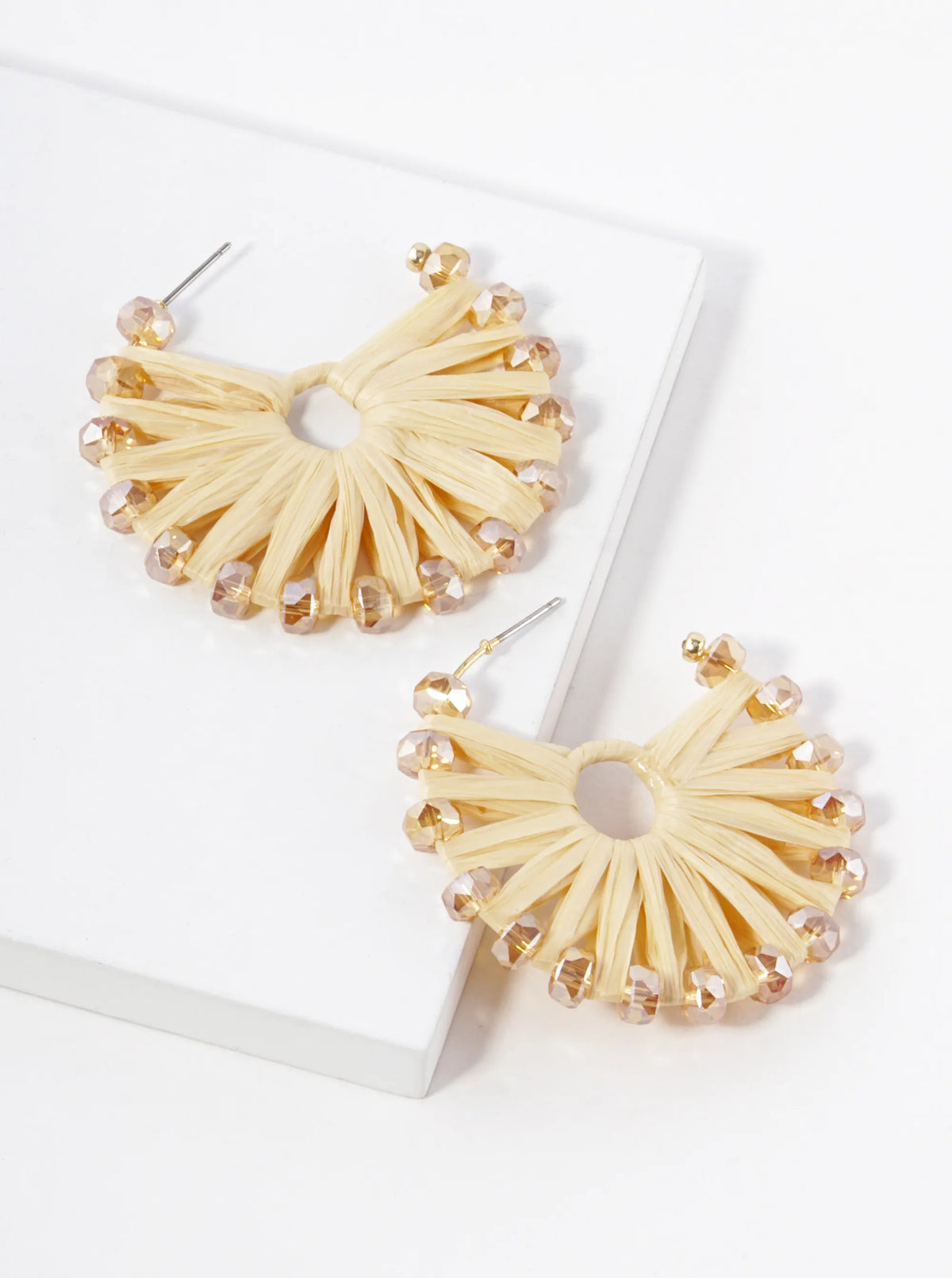 Raffia Wrapped Glass Beaded 45mm Hoop Earrings