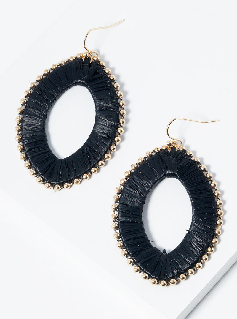 Raffia Wrapped Marquise Dangle Drop Earrings