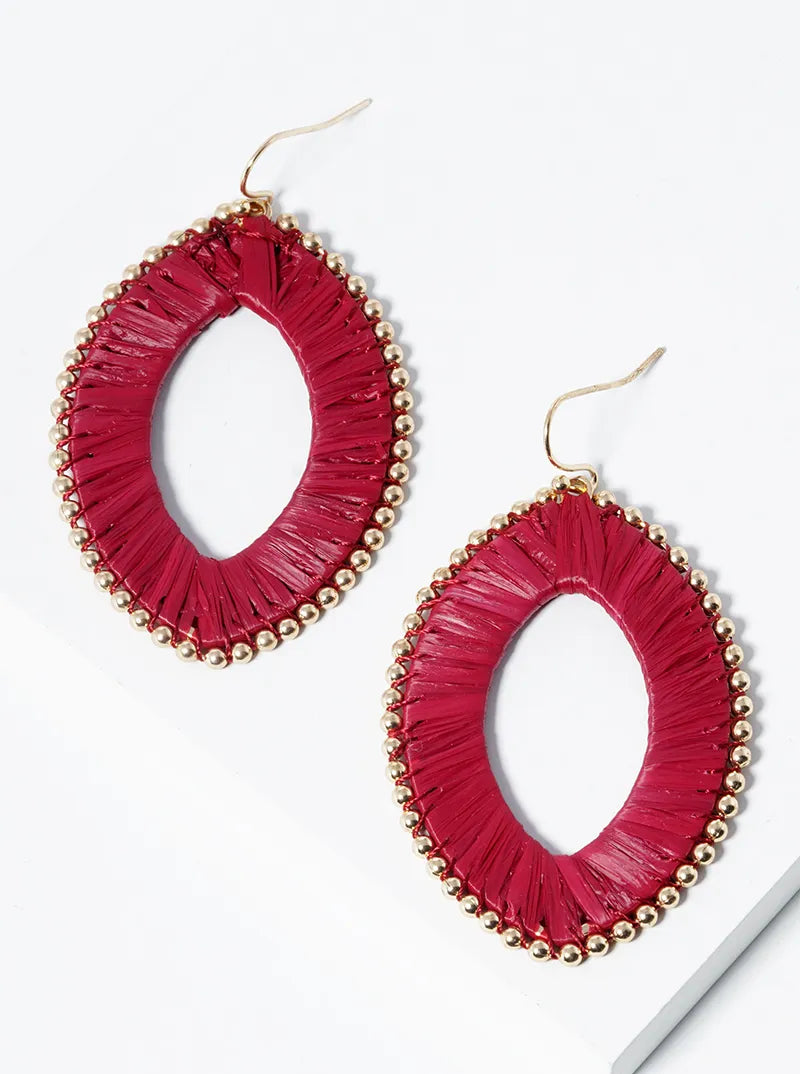 Raffia Wrapped Marquise Dangle Drop Earrings