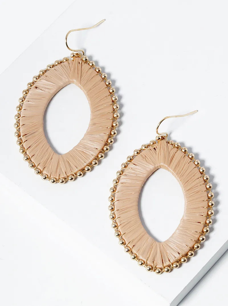 Raffia Wrapped Marquise Dangle Drop Earrings