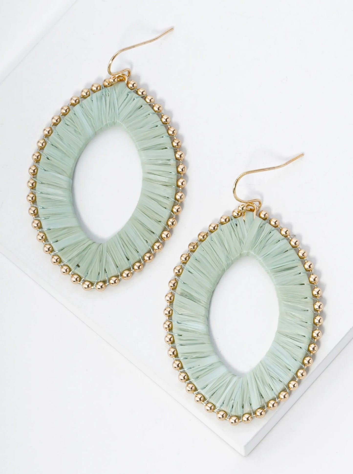 Raffia Wrapped Marquise Dangle Drop Earrings