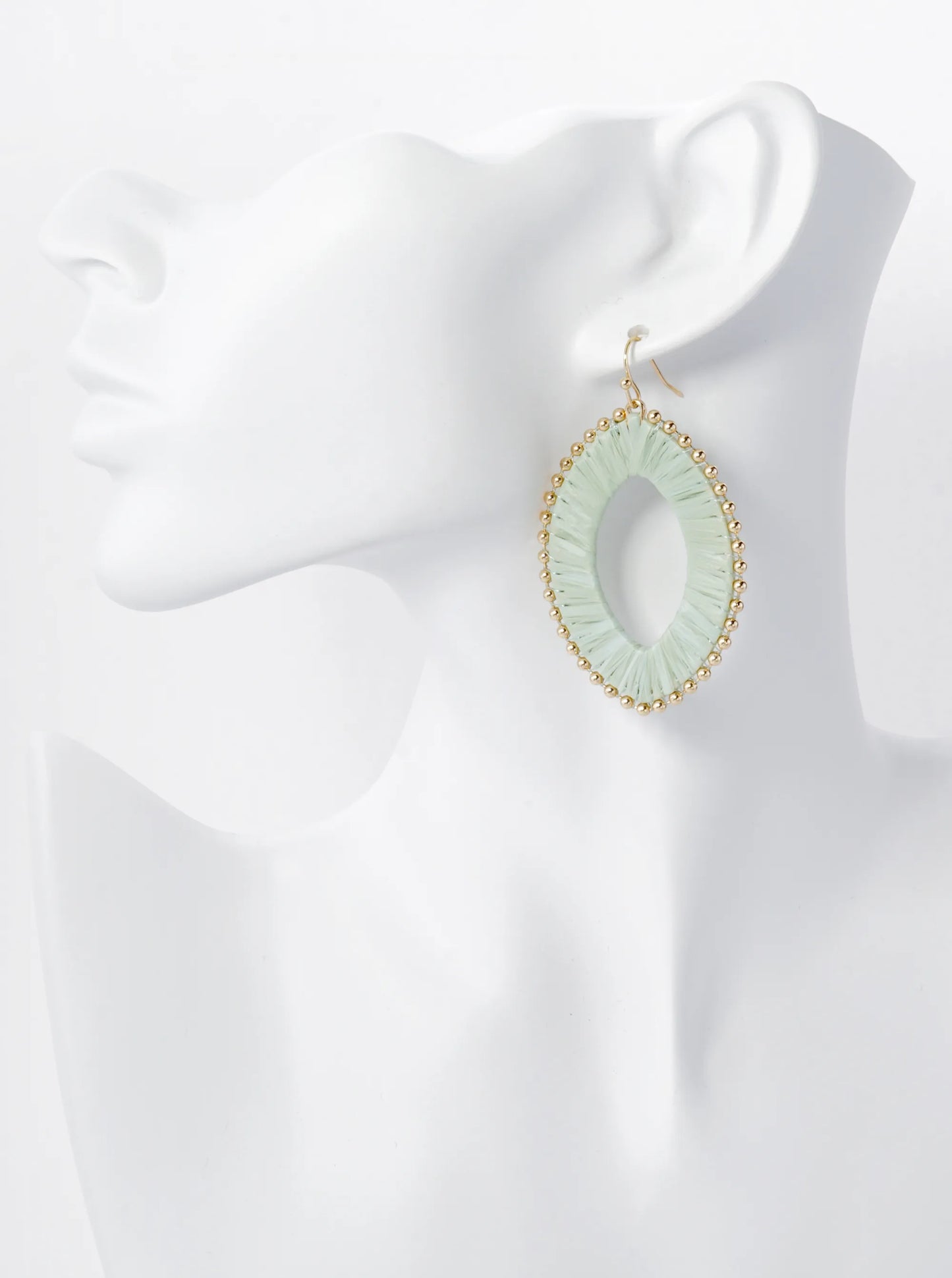 Raffia Wrapped Marquise Dangle Drop Earrings