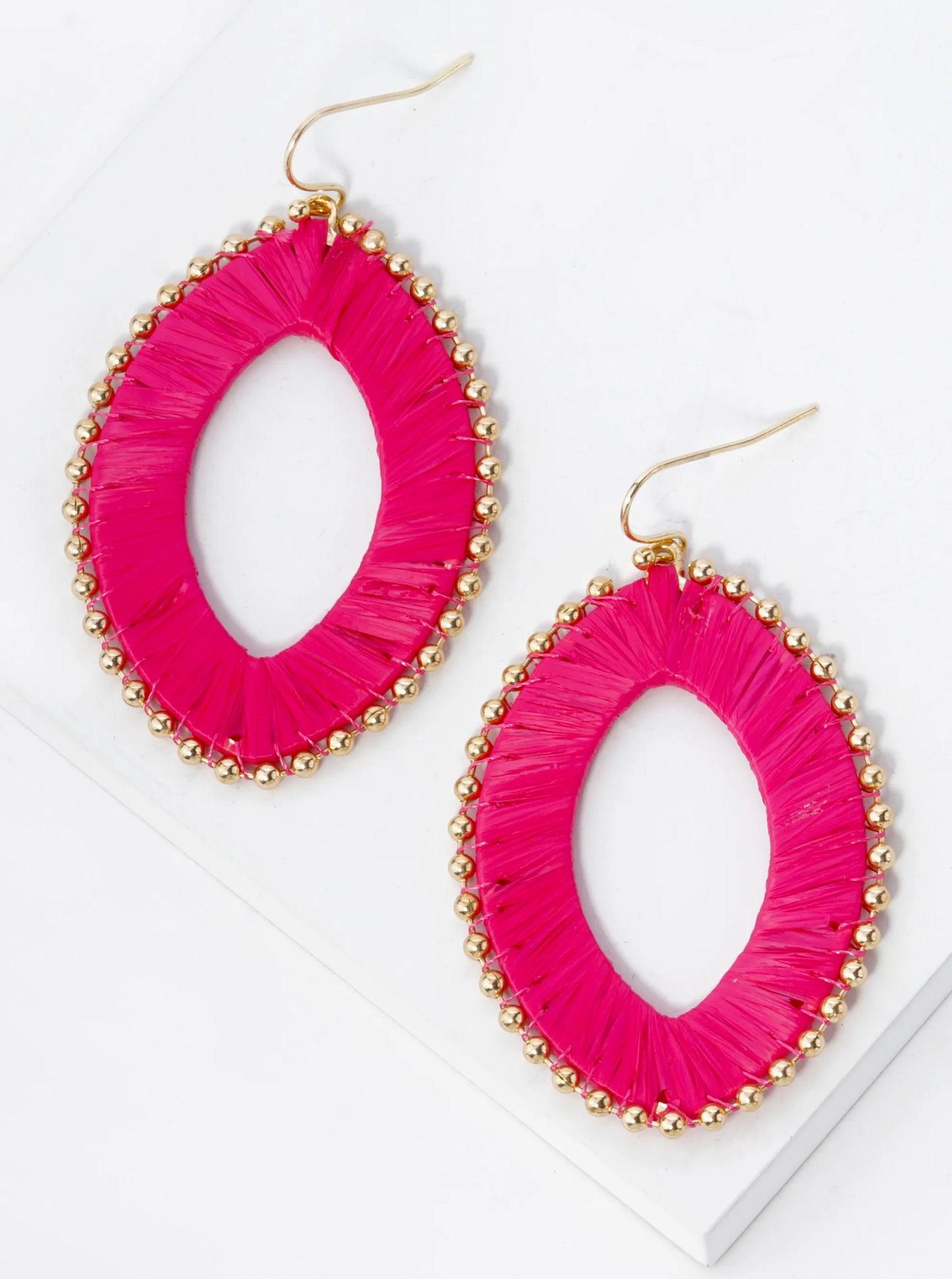 Raffia Wrapped Marquise Dangle Drop Earrings