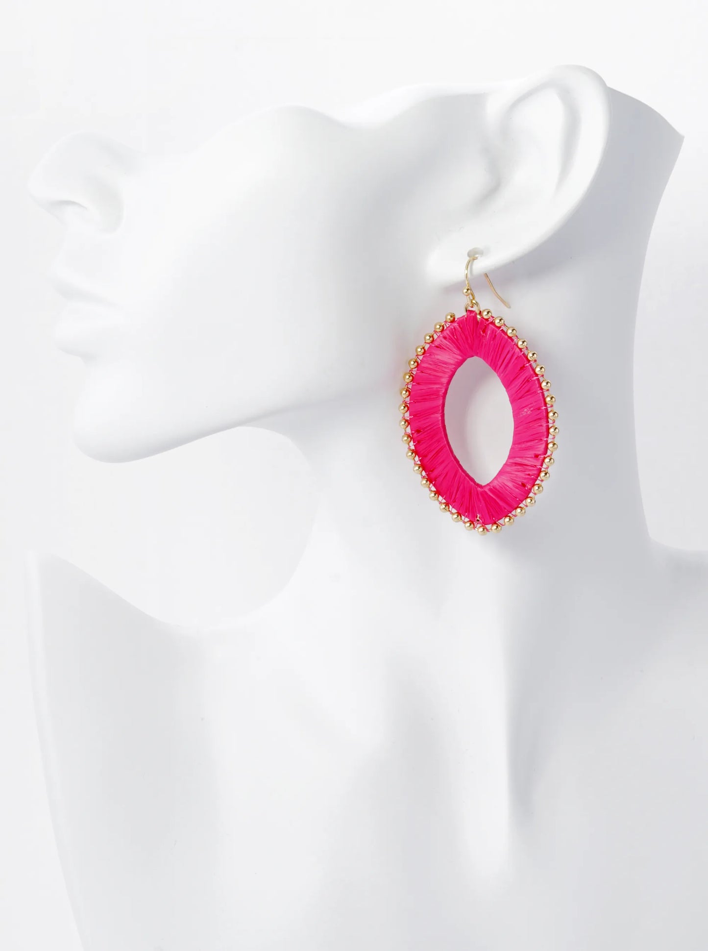 Raffia Wrapped Marquise Dangle Drop Earrings